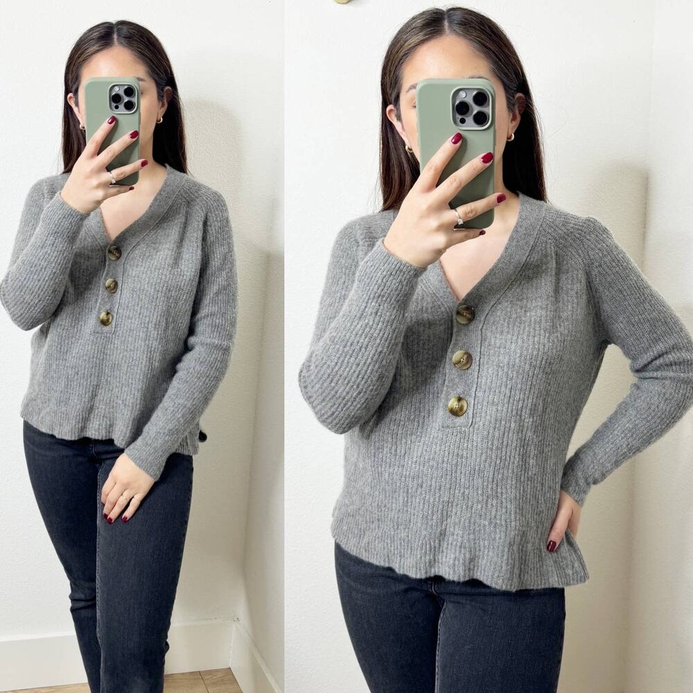 Madewell Lyle Knit Natural Gray Merino Wool Blend Henley Pullover Sweater Small